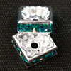 20 Stk. Strassrondellen viereckig 8x8mm Silber/Blue Zircon